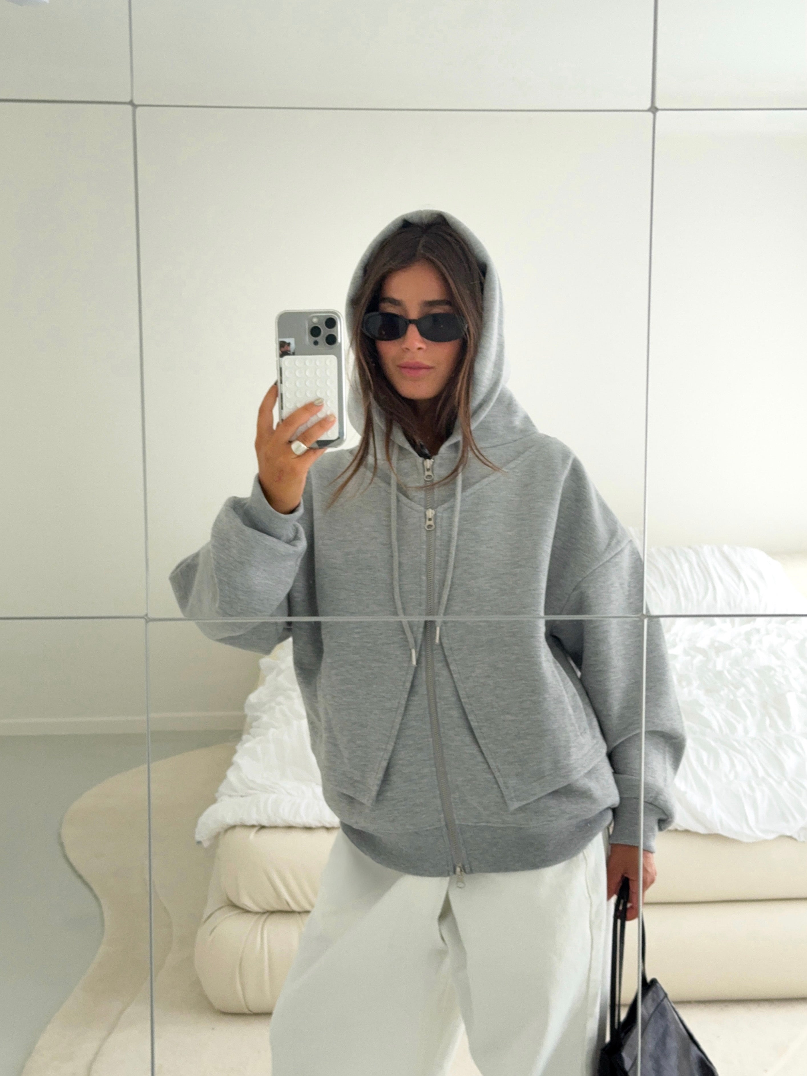 Double Layered Zipped Hooded Vest Grey – The Room Antwerp