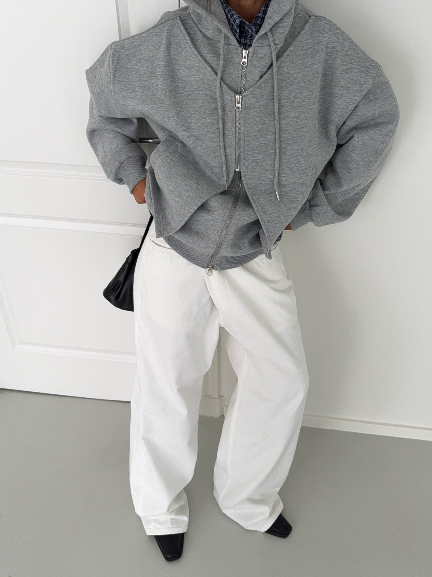 Double Layered Zipped Hooded Vest Grey