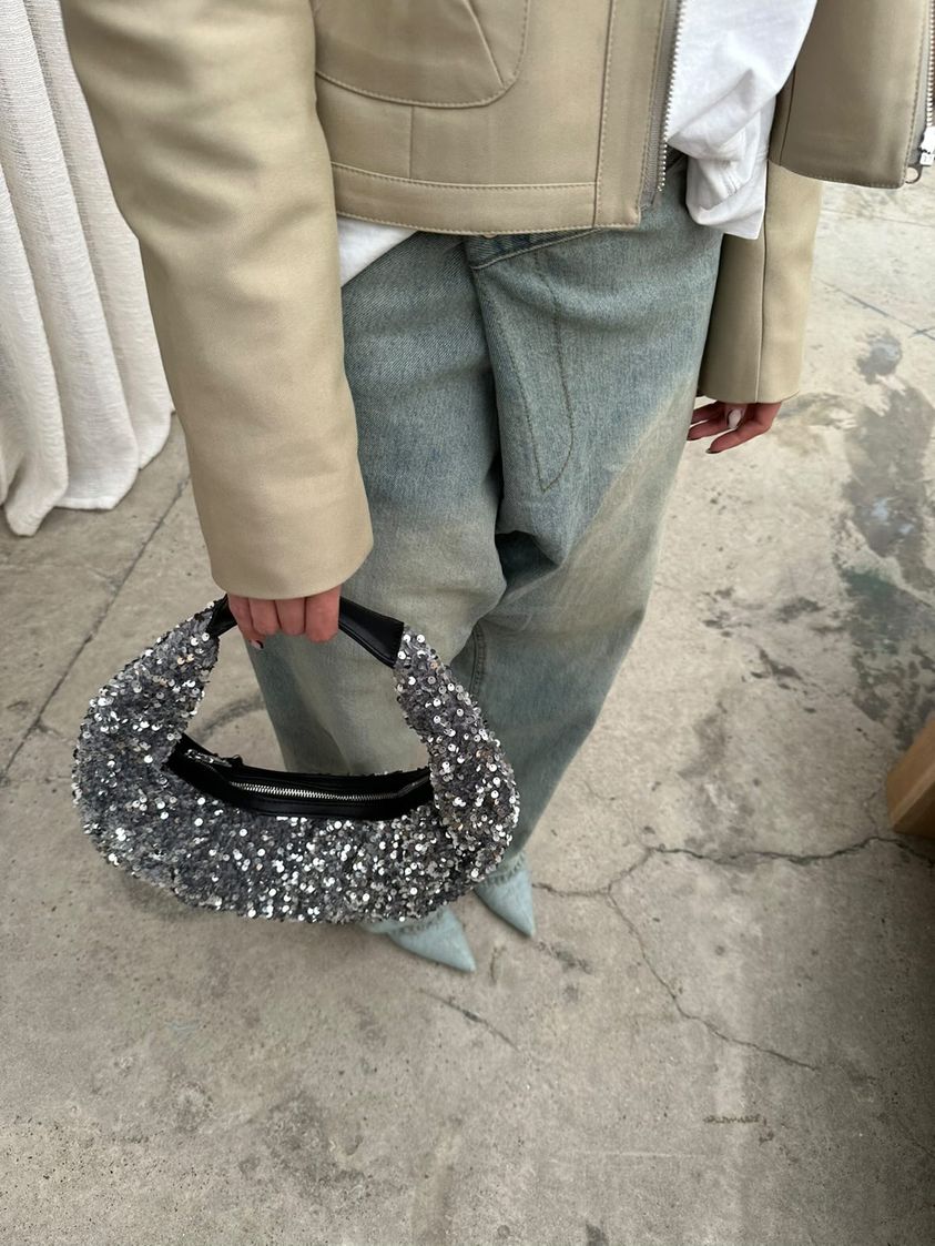 Sequined Banana Shoulder Bag