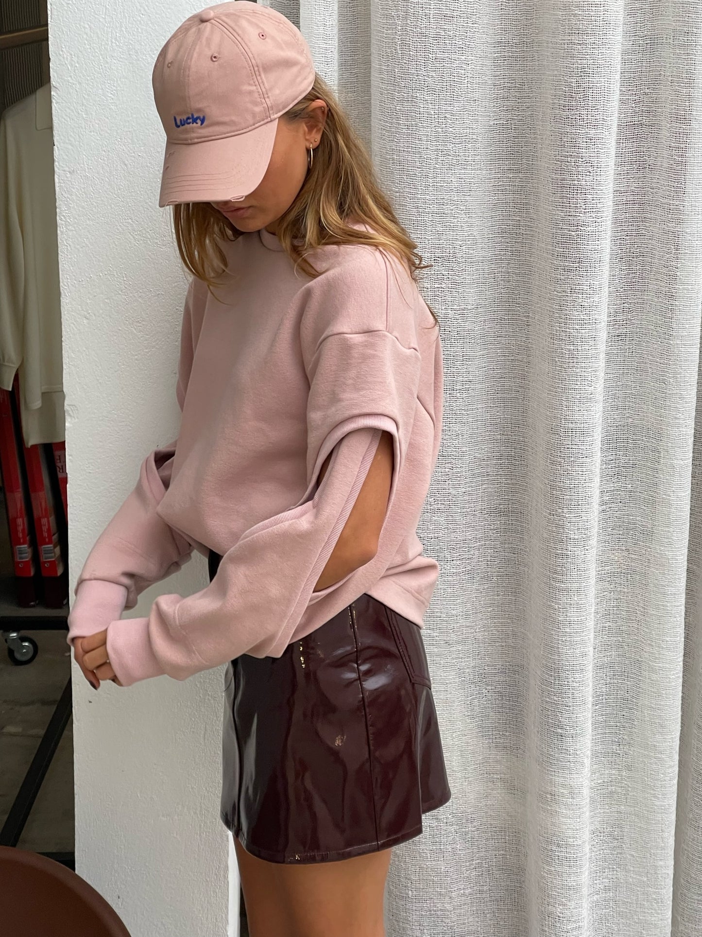 Patent Faux Leather Skirt Burgundy