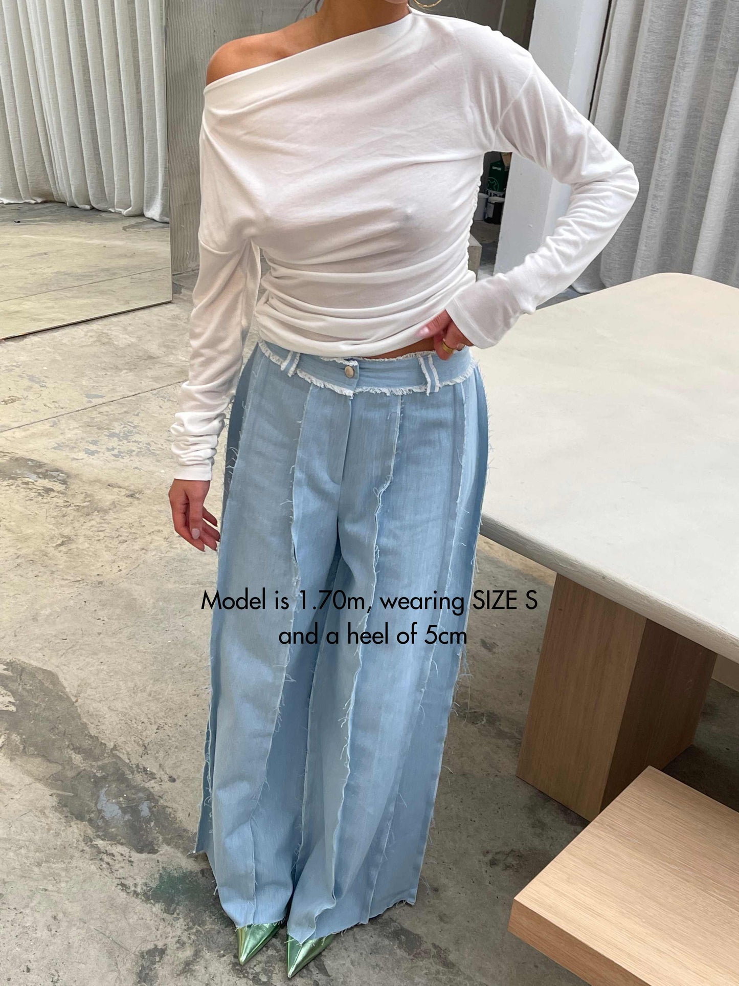 Fringe Trim Light Blue Jeans