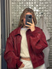 Oversized Contrast Stitch Jacket Red