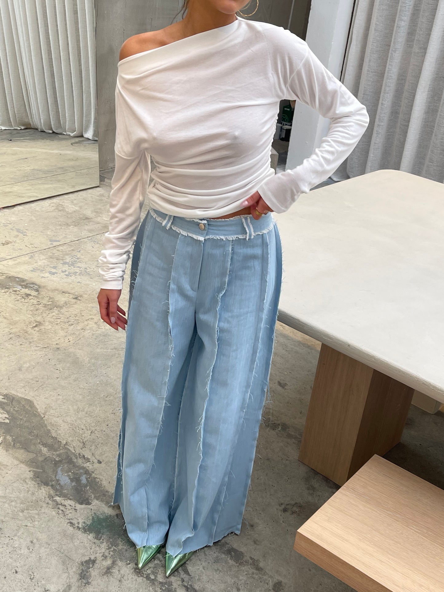 Fringe Trim Light Blue Jeans