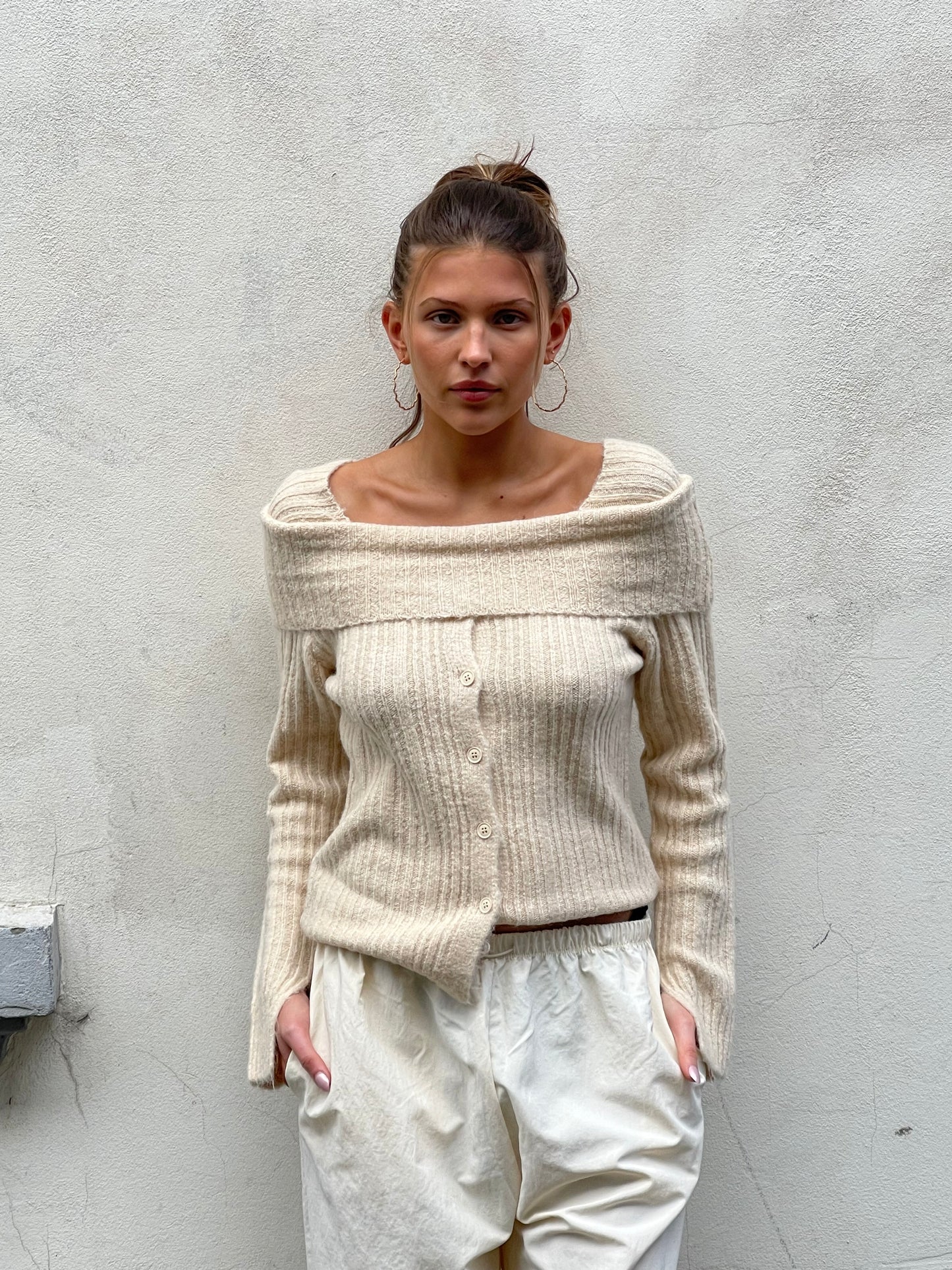 Draped Shoulder Knit Ivory