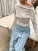 Boatneck Side Pleats Top White