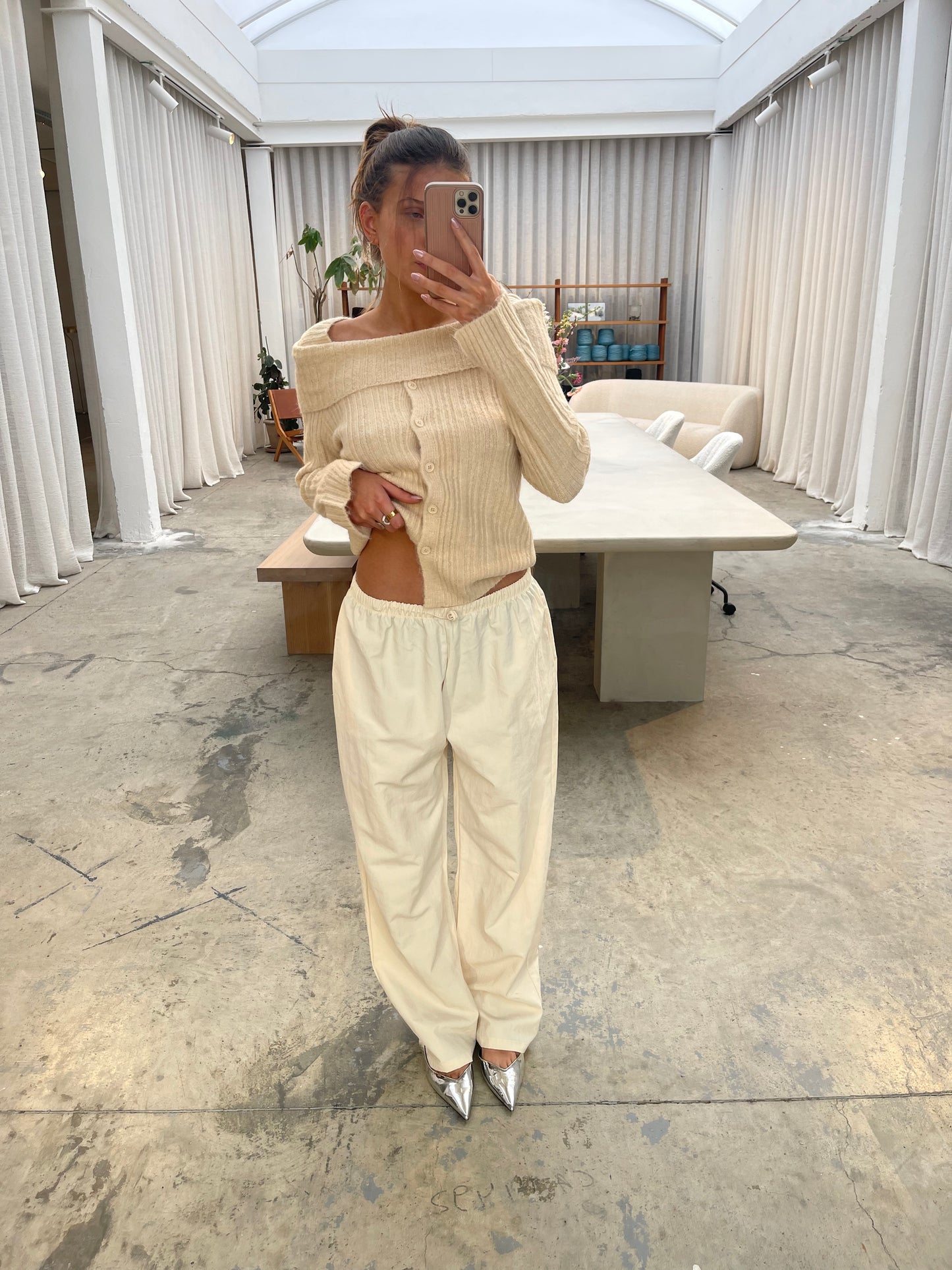 Draped Shoulder Knit Ivory