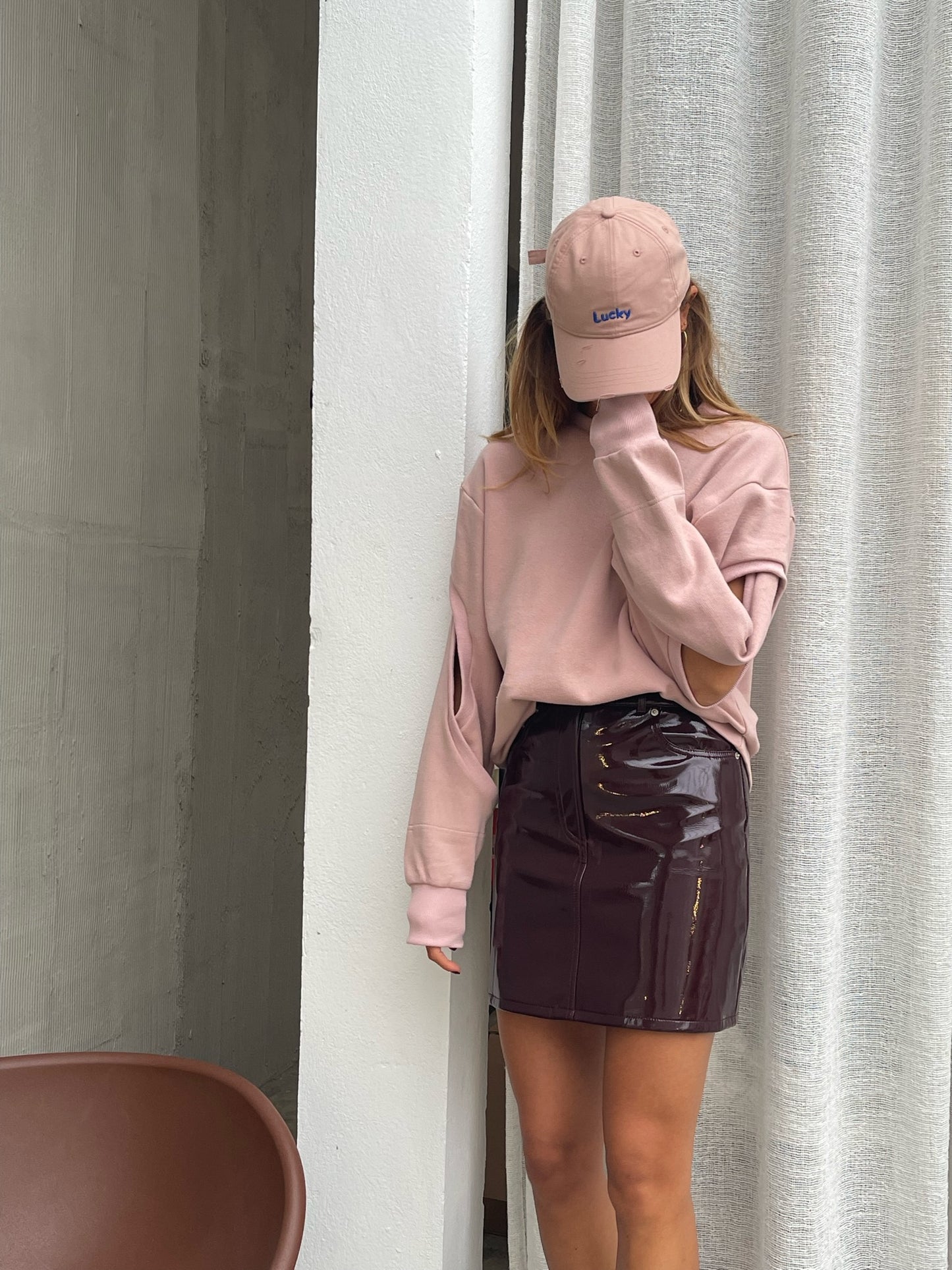 Patent Faux Leather Skirt Burgundy