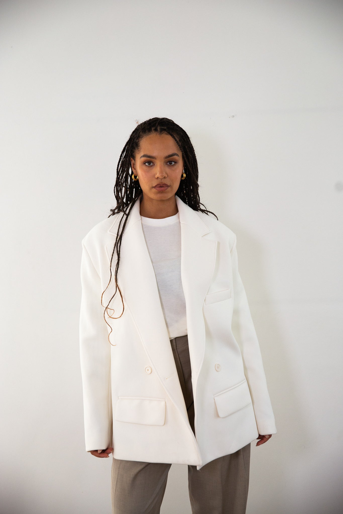 Coco Oversized Twill Blazer White