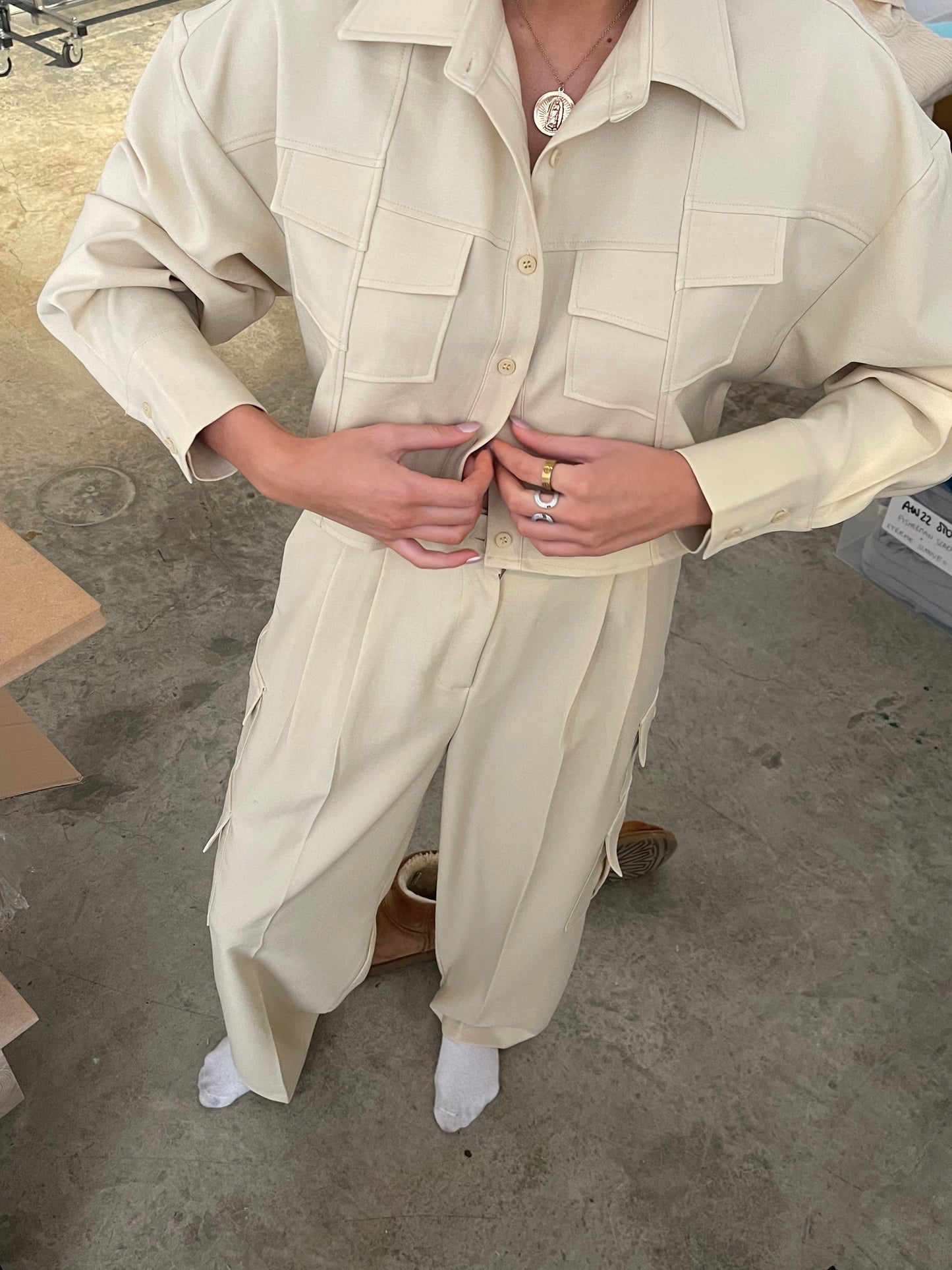 Co Ord Cropped Pocket Blouse Sand