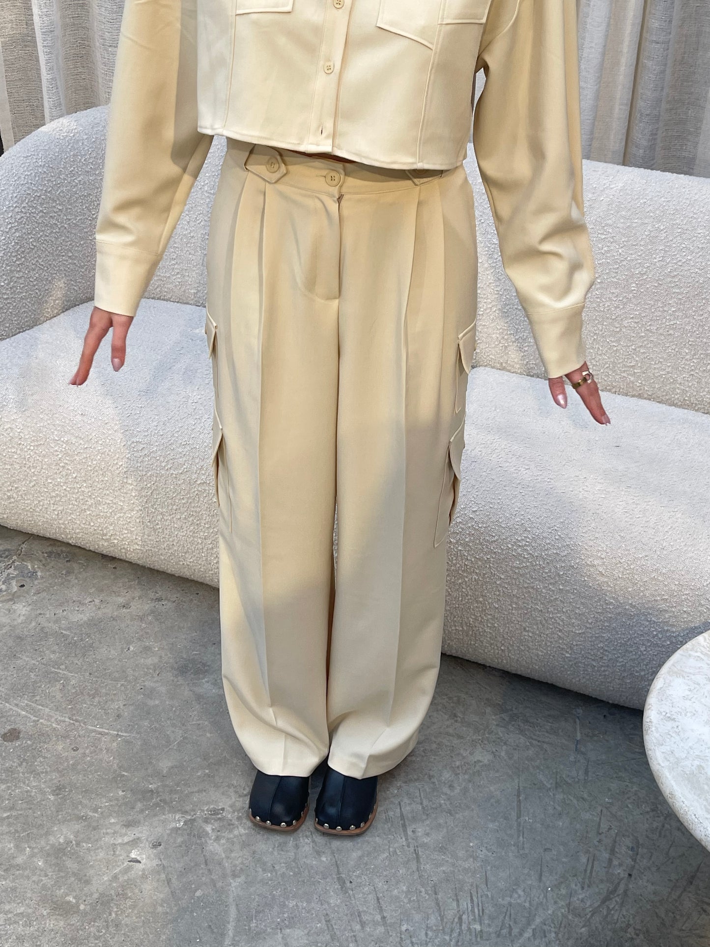 Co Ord Double Pleated Cargo Pants Sand