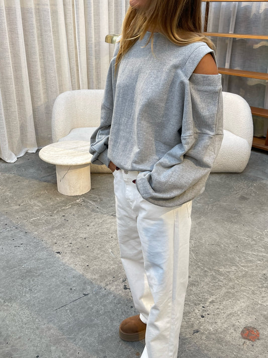Cut Out Shoulders Sweater Heather Grey