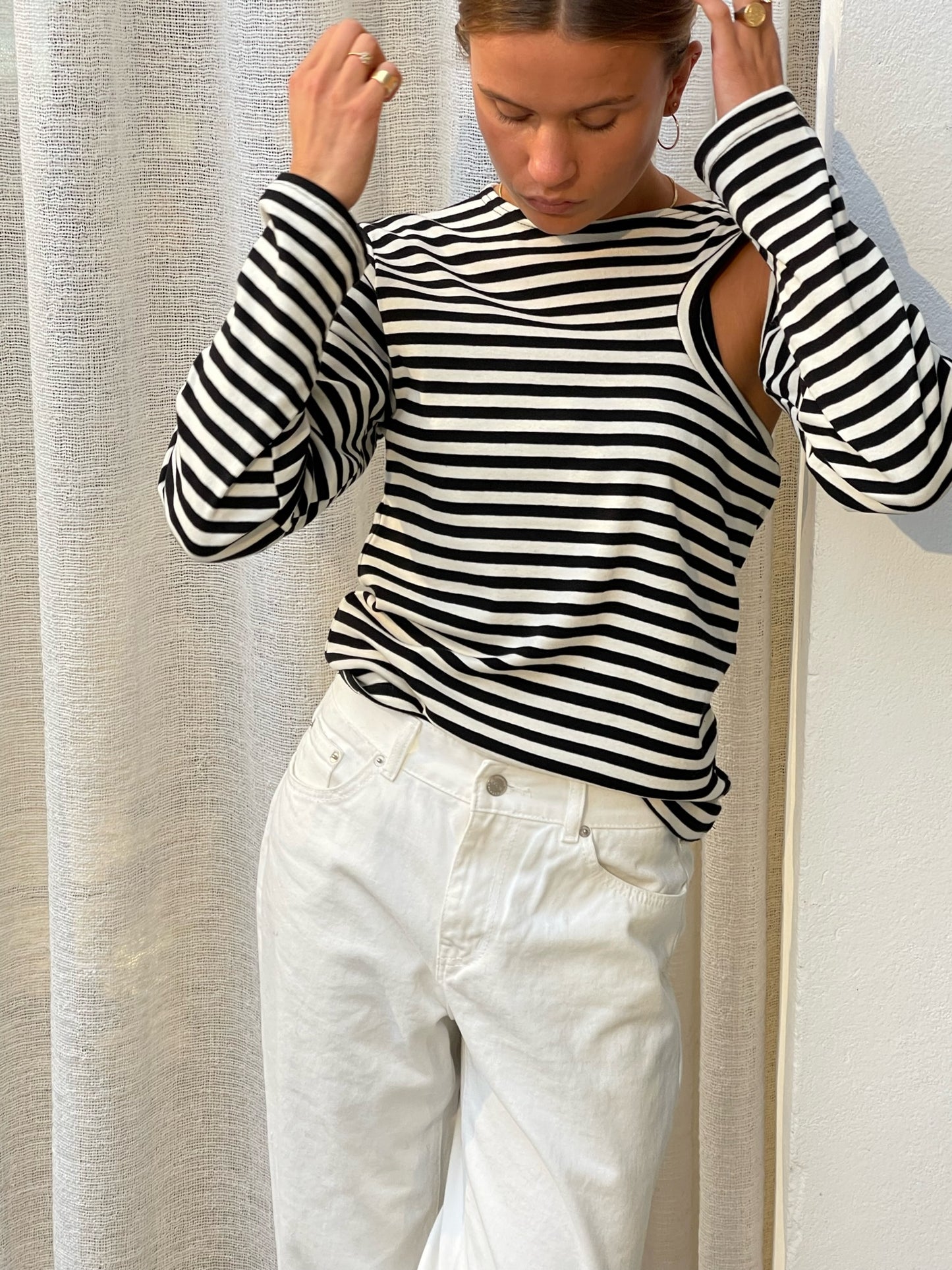 Cut Out Striped Long Sleeve Tee