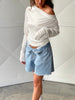 Boatneck Side Pleats Top White