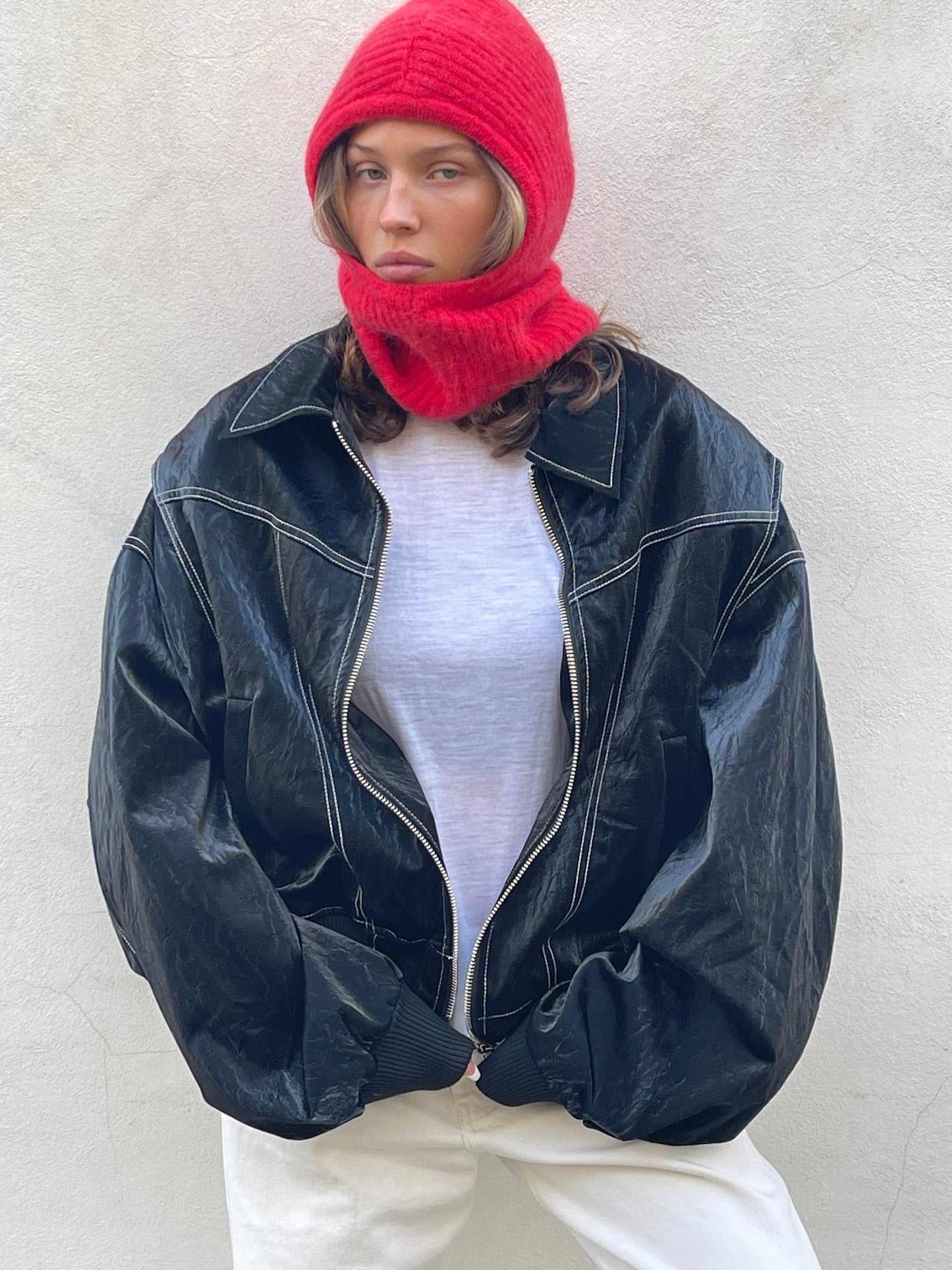Oversized Contrast Stitch Jacket Black
