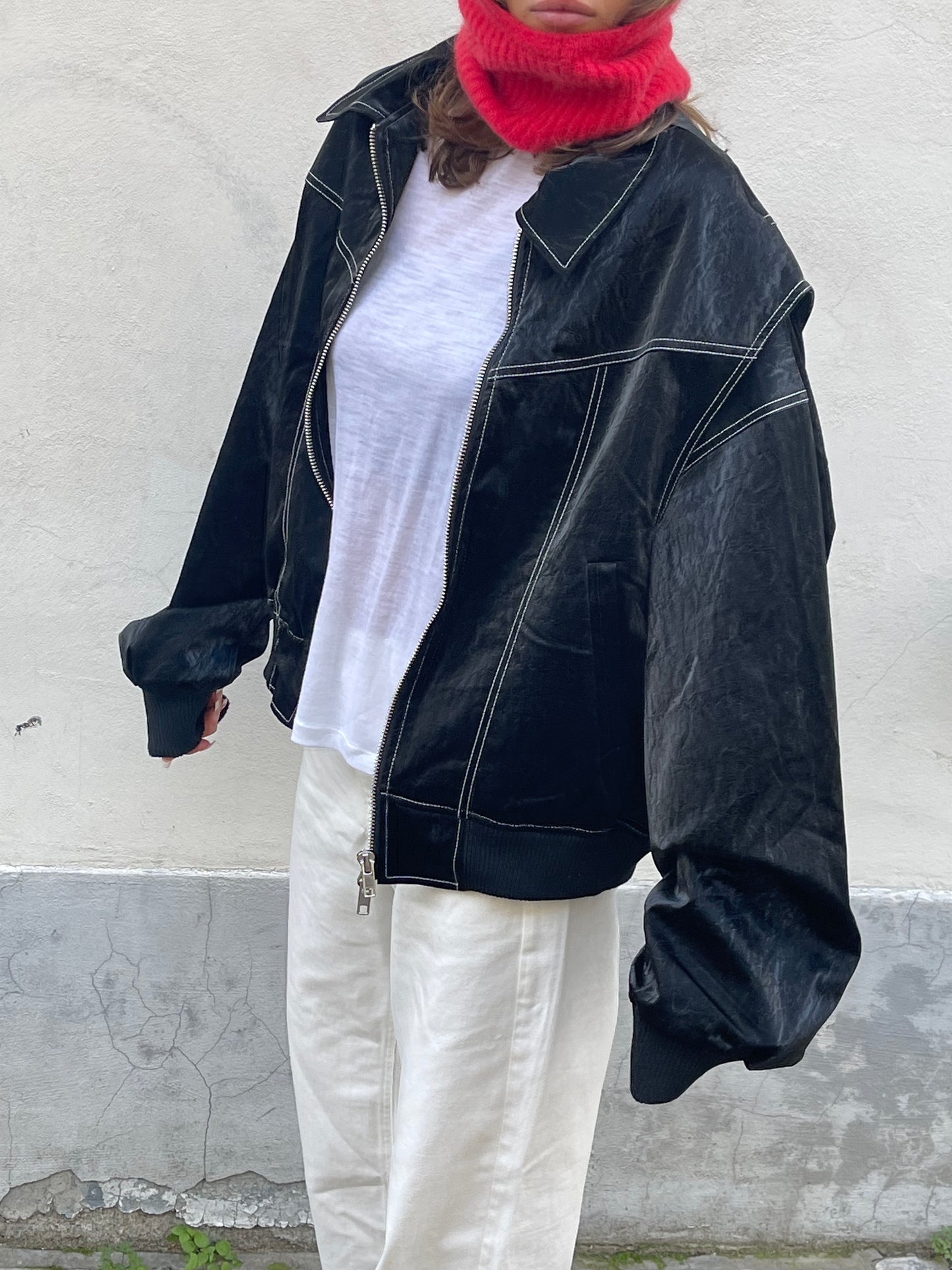 Oversized Contrast Stitch Jacket Black