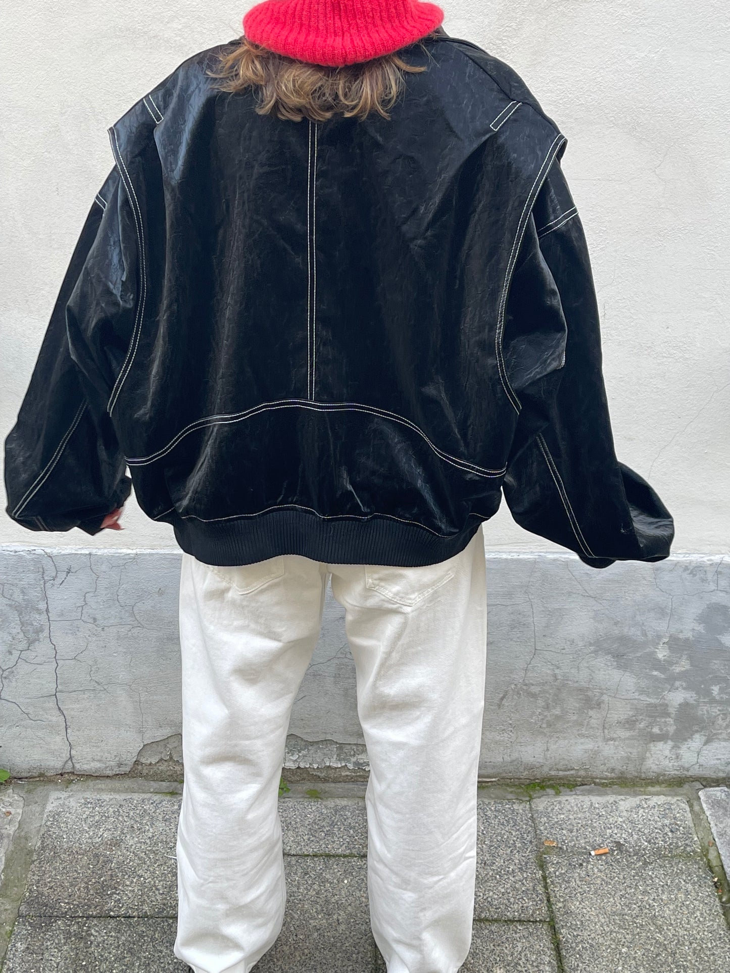 Oversized Contrast Stitch Jacket Black