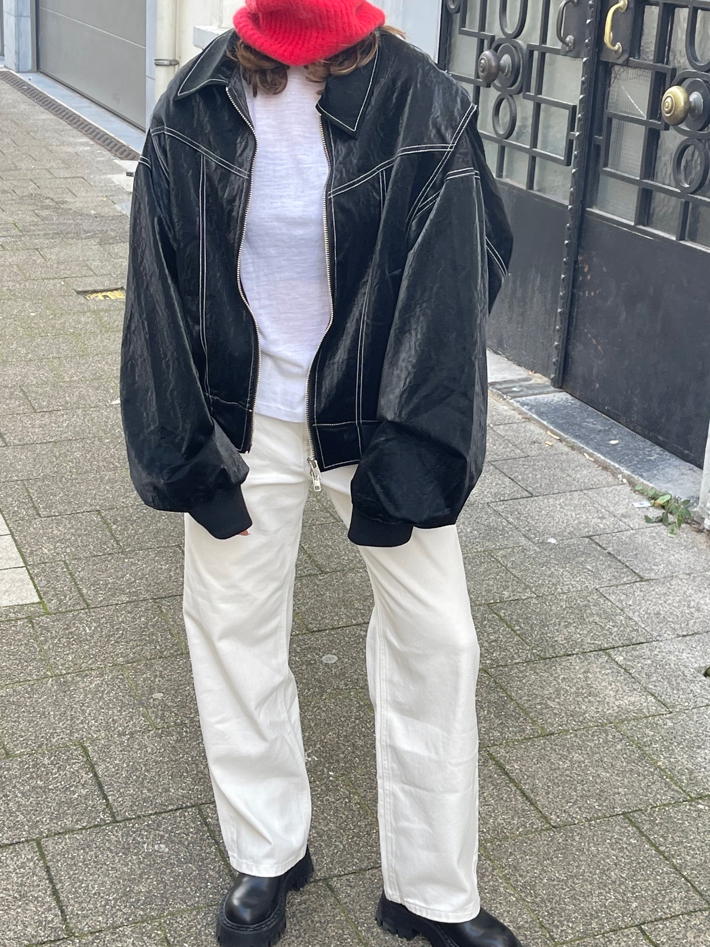Oversized Contrast Stitch Jacket Black
