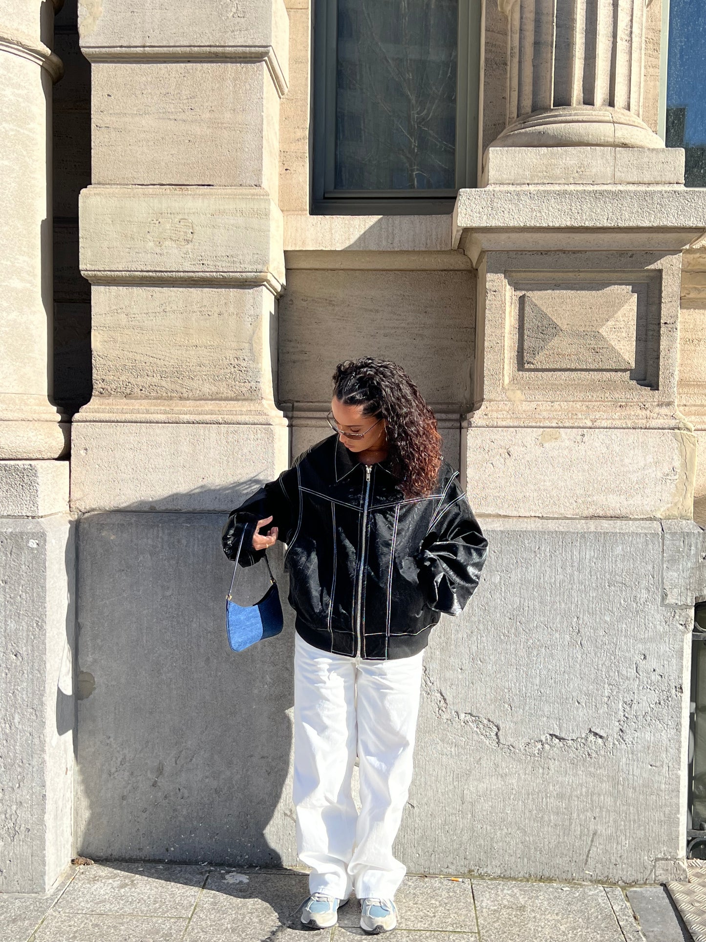 Oversized Contrast Stitch Jacket Black
