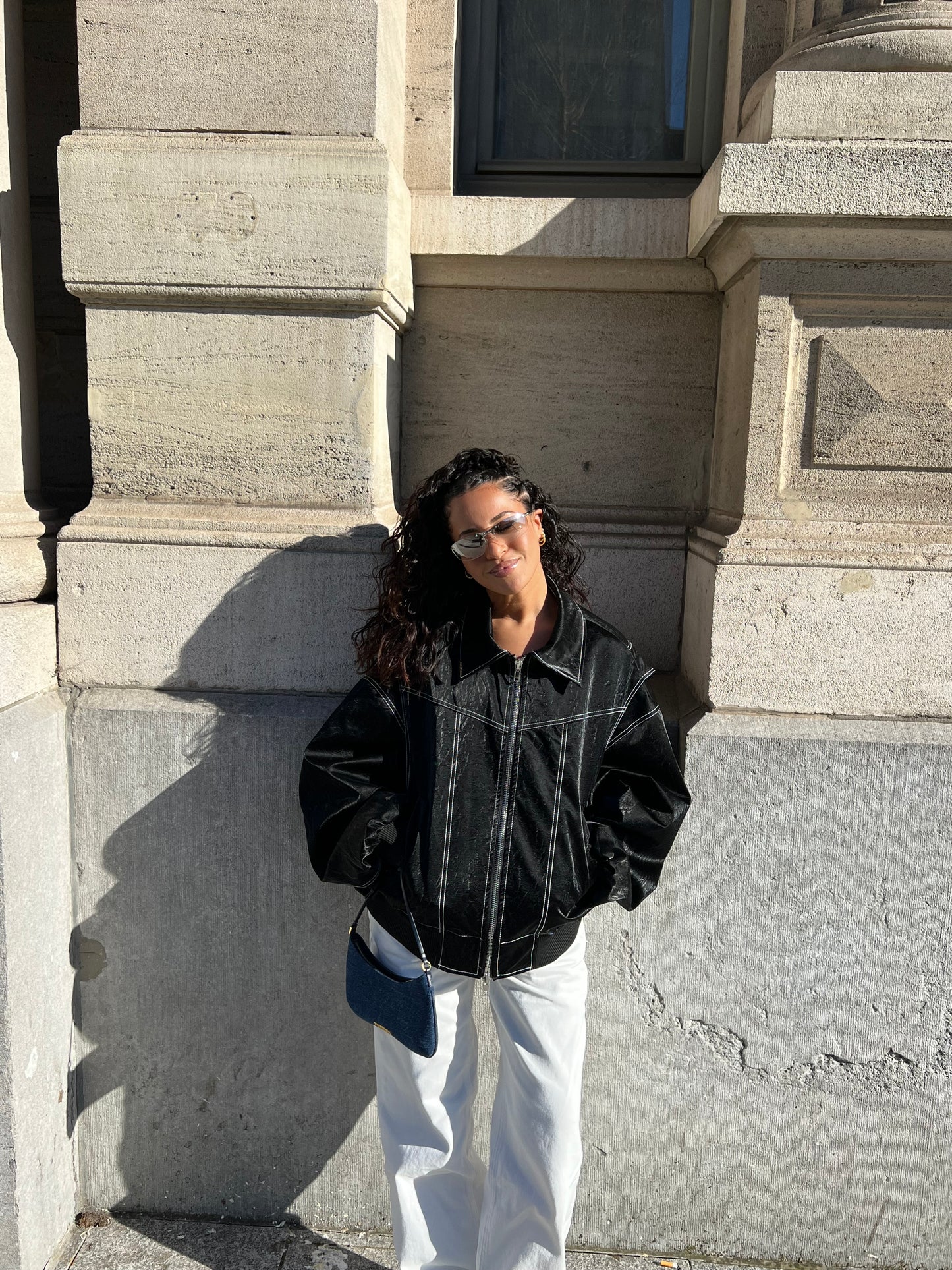 Oversized Contrast Stitch Jacket Black