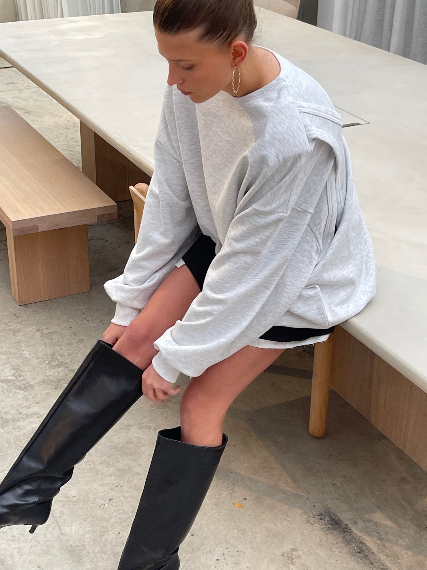 Open Back Padded Sweater Grey Melange