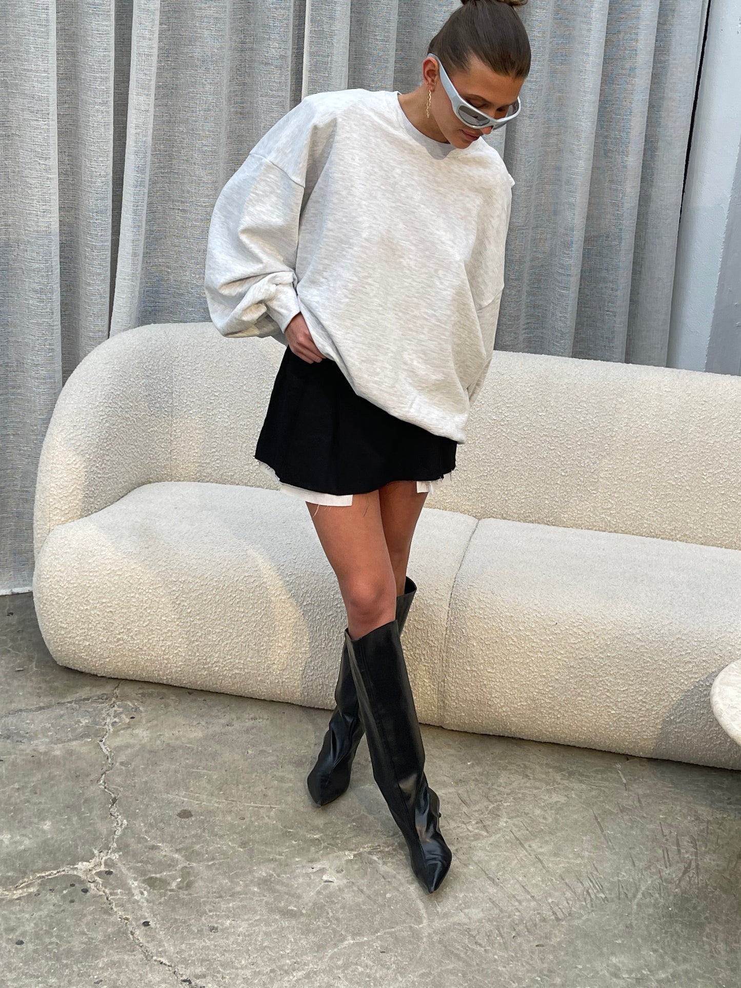 Open Back Padded Sweater Grey Melange
