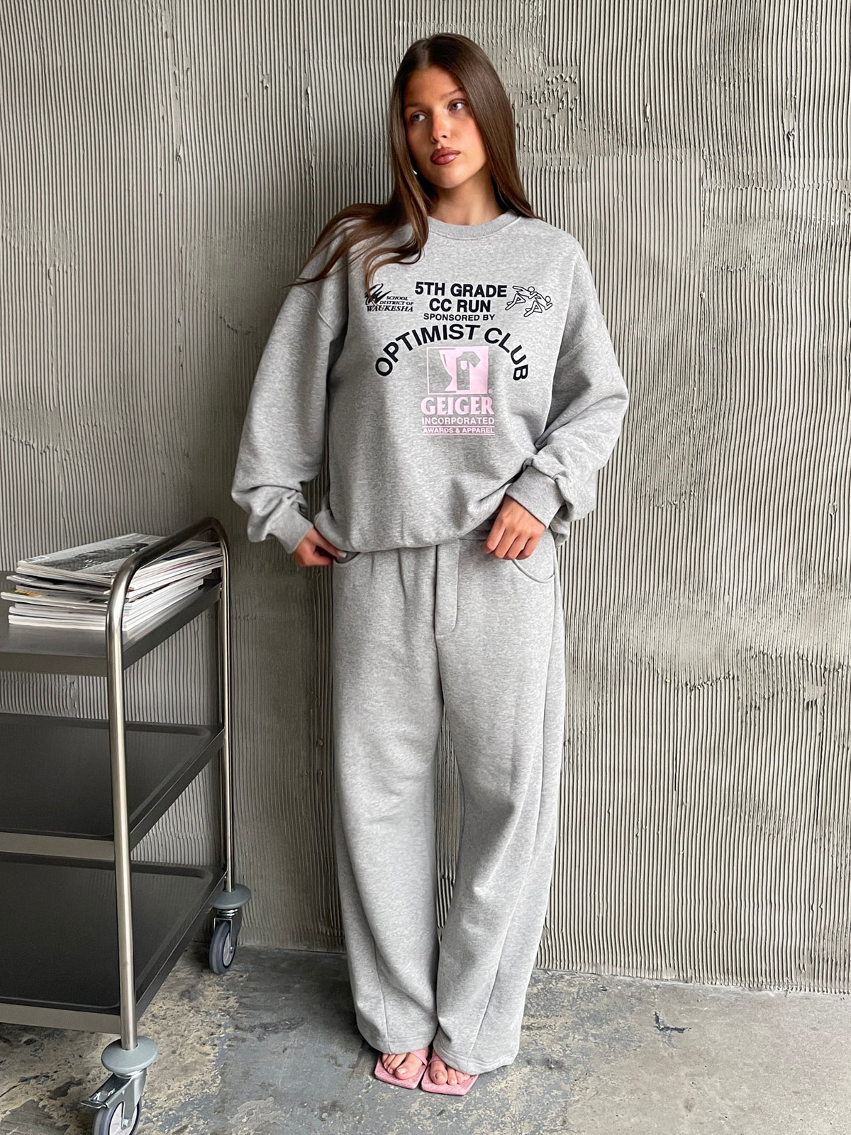 Graphic College Sweater Light Grey