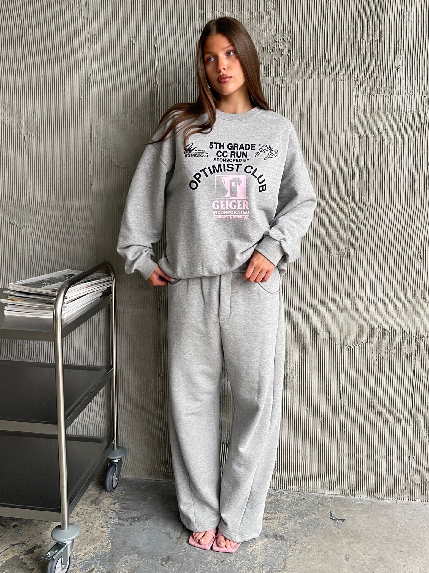 Graphic College Sweater Light Grey