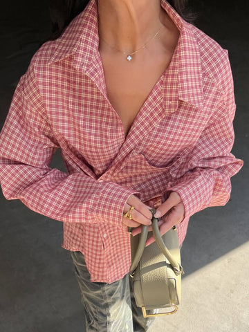 Oversized Checked Shirt Cherry Red