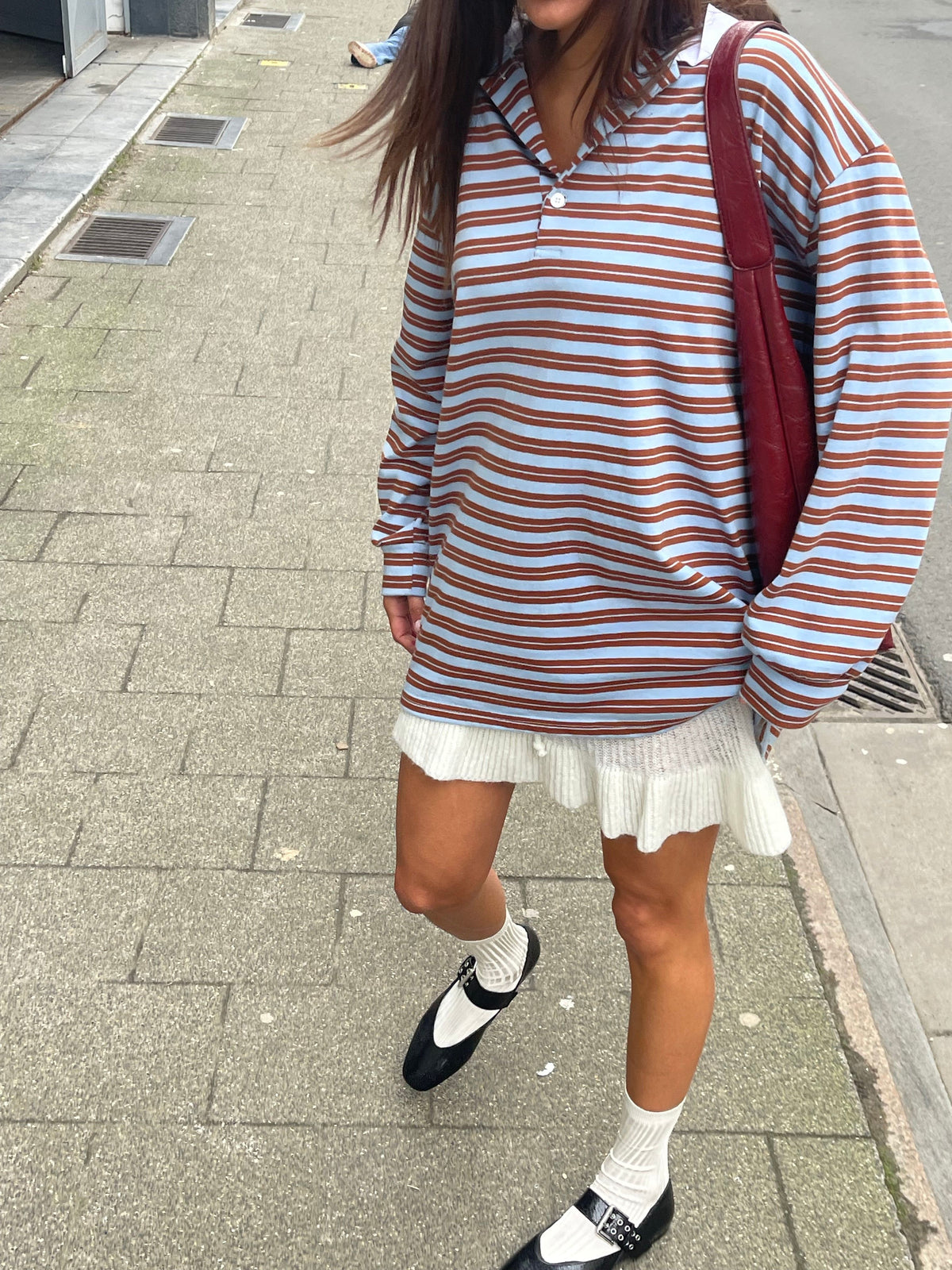 Poloshirt mit Streifen und Kontrastkragen Hellblau