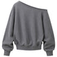 Draped Off-Shoulder Sweater Grey