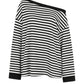 Striped Off Shoulder Long Sleeve Tee Black and White