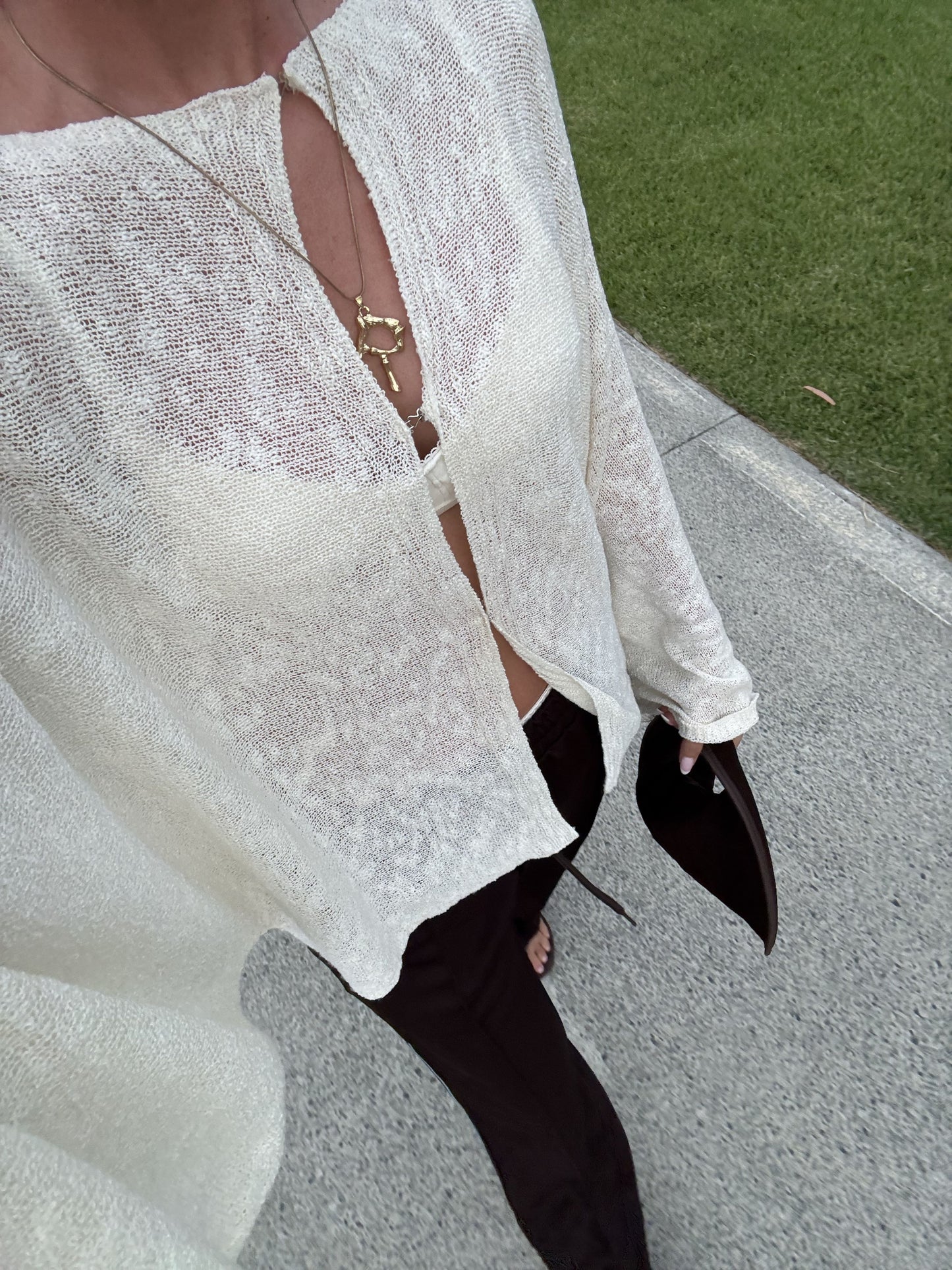 Cloud Knitted Open Style Cardigan Cream