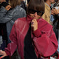 Oversized Contrast Stitch Jacket Red