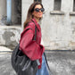 Oversized Contrast Stitch Jacket Red