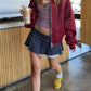 Oversized Contrast Stitch Jacket Red