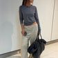 Scrunched Collar Top Charcoal