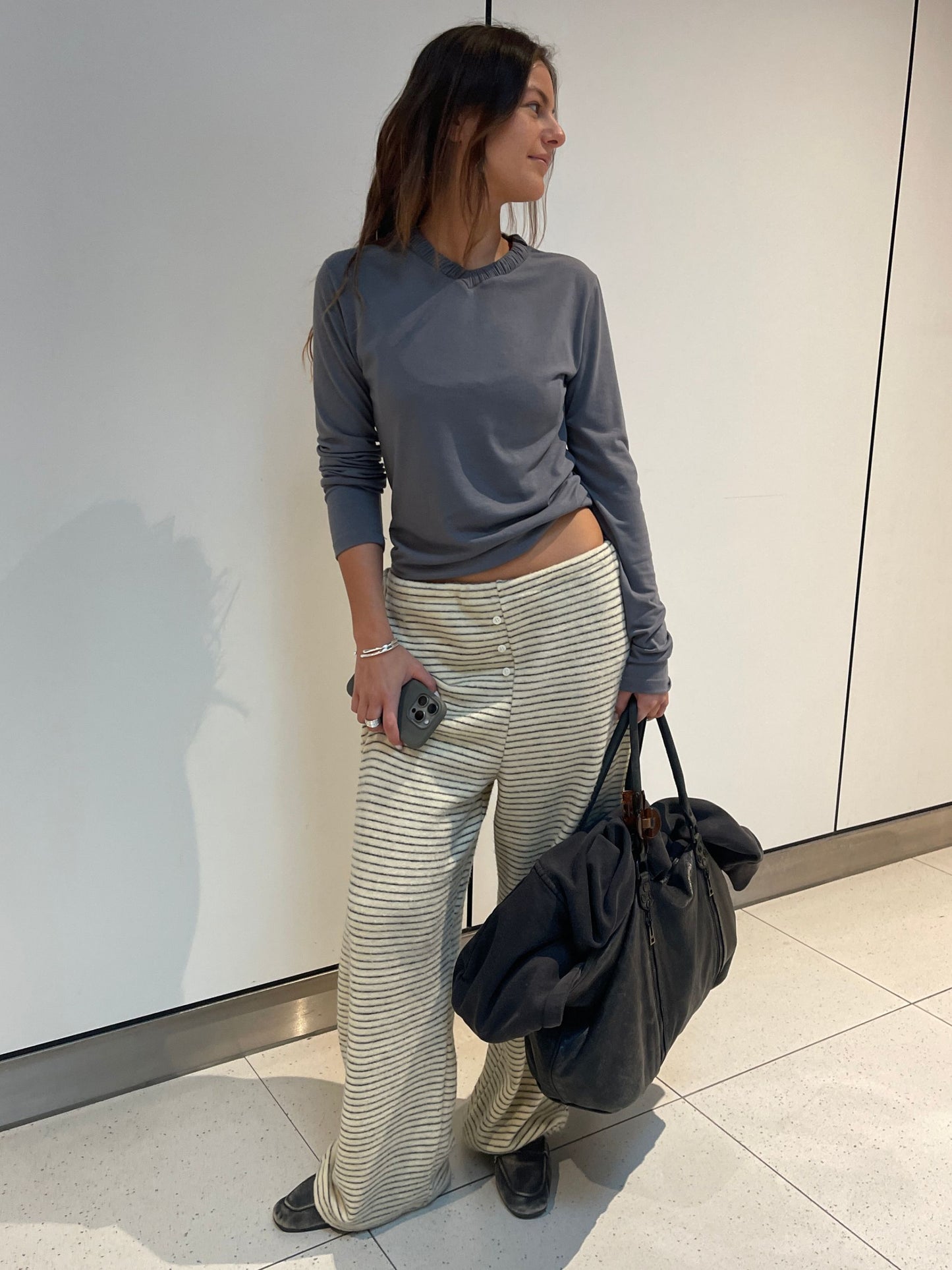 Scrunched Collar Top Charcoal