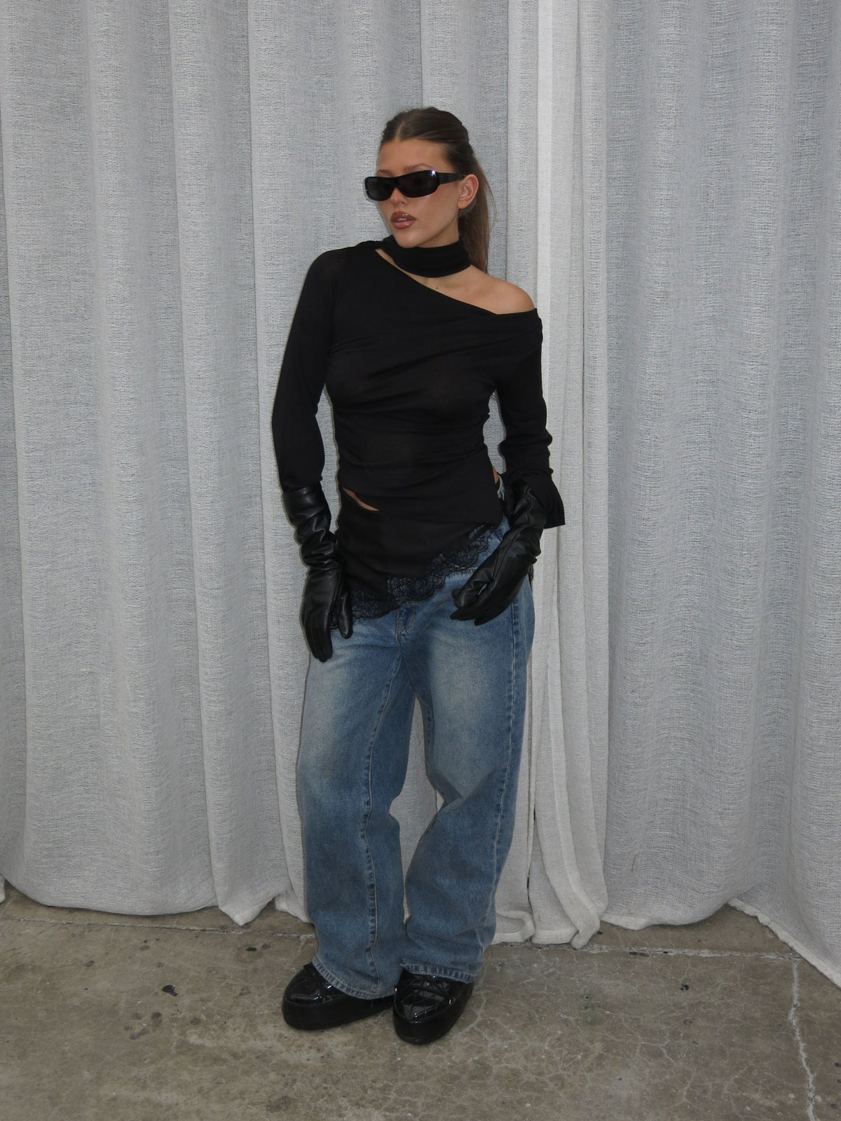 Wrapped Scarf Detail Top Black