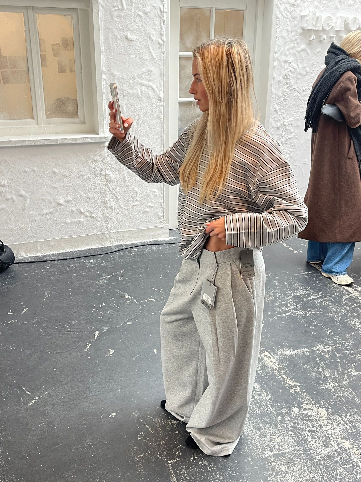 Striped Double Sleeve Tee Grey