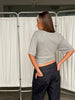 Ribbed Cinched Button Top Grey