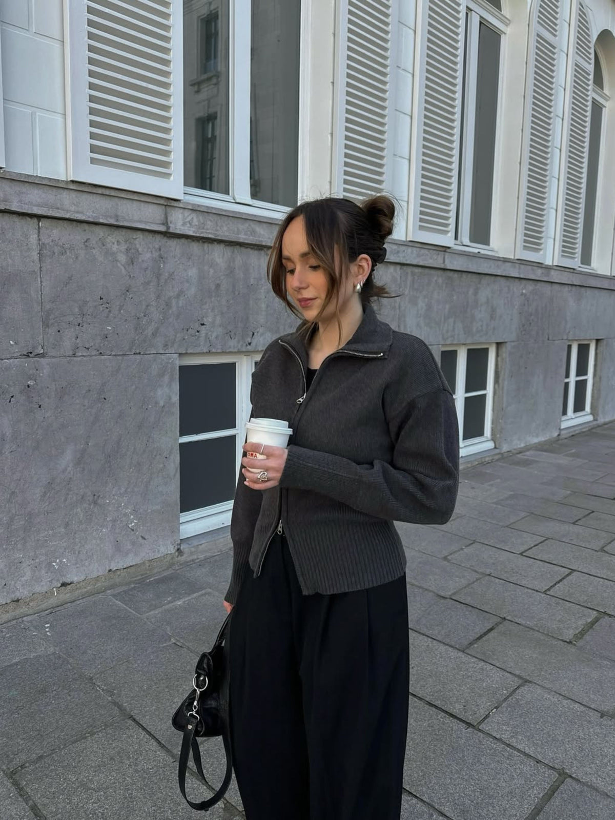Strickjacke mit Zweiwegereißverschluss Grau