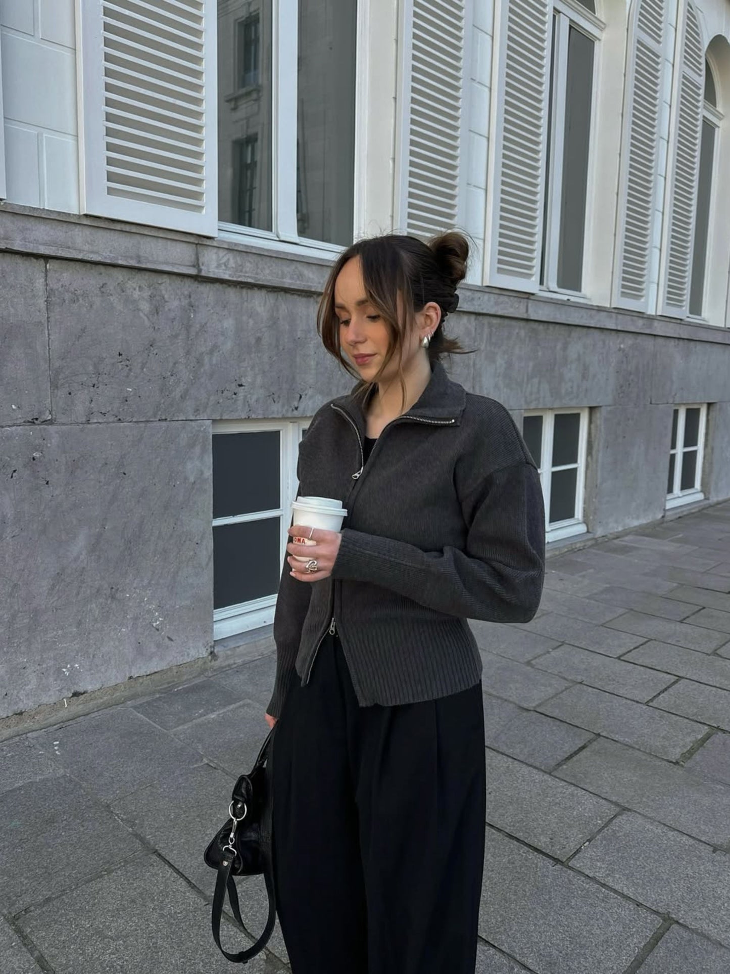 Two Way Zip Cardigan Grey