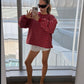 Oversized Striped Fleece Sweater Bright Red