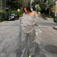 Draped Off-Shoulder Sweater Grey