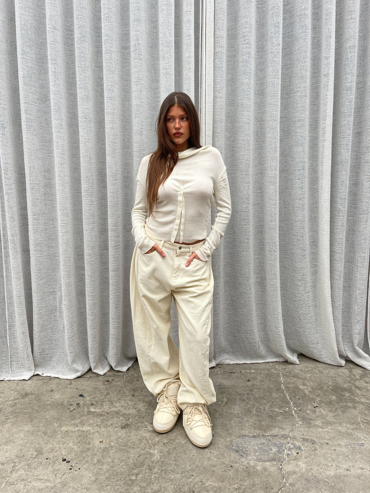 Front Draped Buttoned Top Cream