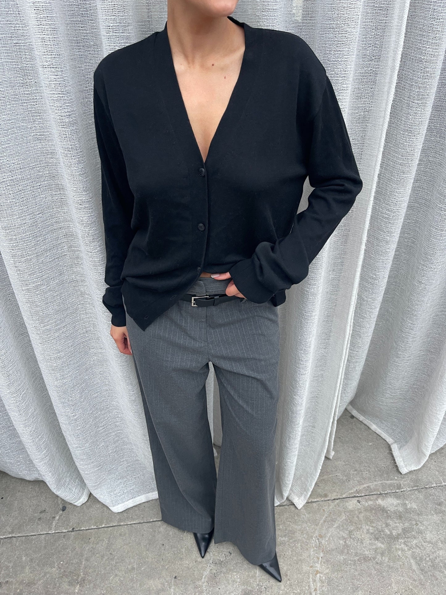 Side Buttoned Loose Cardigan Black