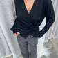 Side Buttoned Loose Cardigan Black