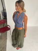 Deep Halter Neck Top Steel Blue