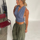 Deep Halter Neck Top Steel Blue