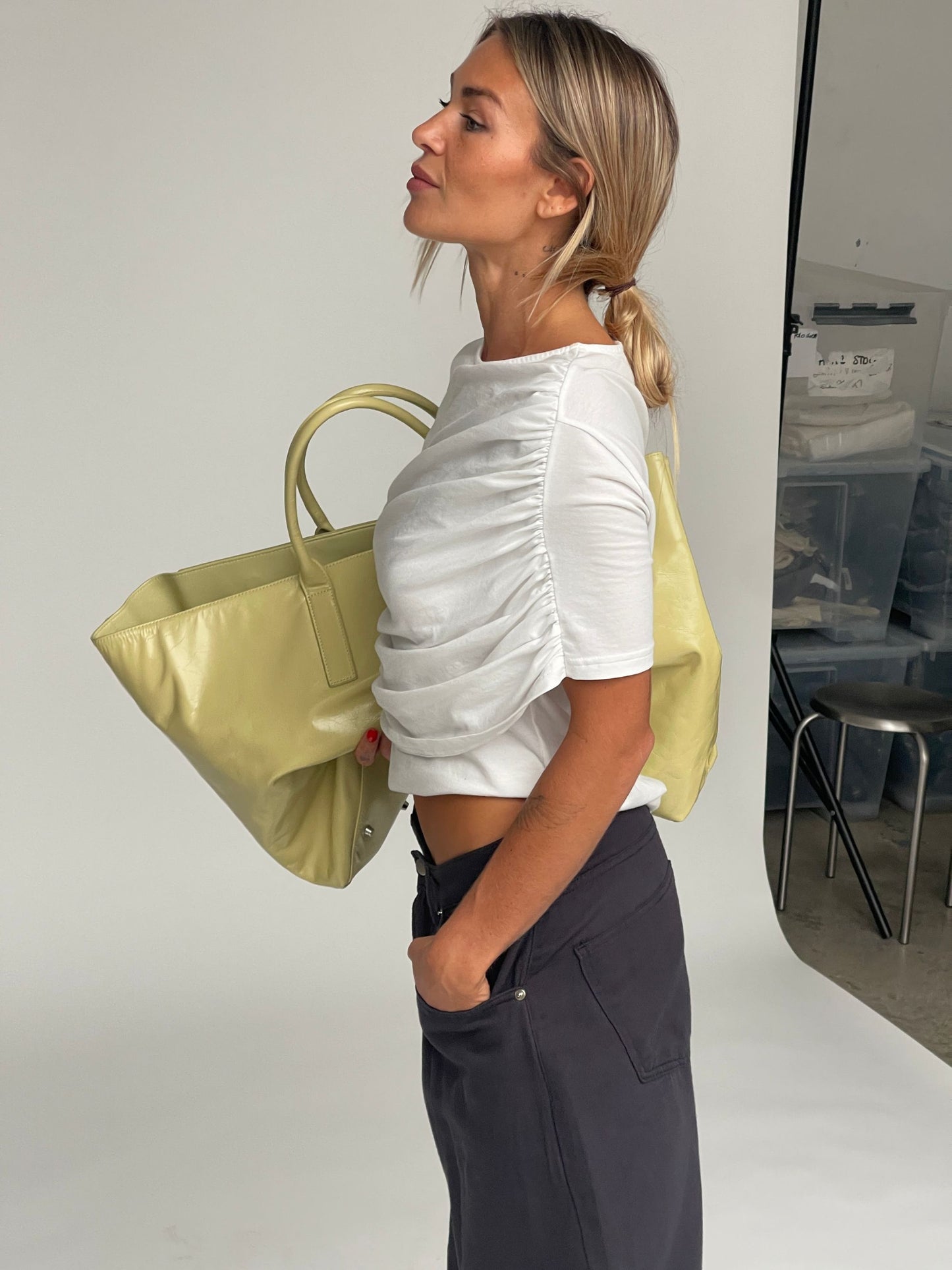 Draped Short Sleeve Top White